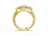 Yellow gold Three-Stone Oval Diamond Milgrain Pave Band with Prong Setting 3