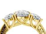 Yellow gold Three-Stone Oval Diamond Milgrain Pave Band with Prong Setting 4