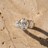 Yellow gold Three-Stone Oval Diamond Milgrain Pave Band with Prong Setting_86