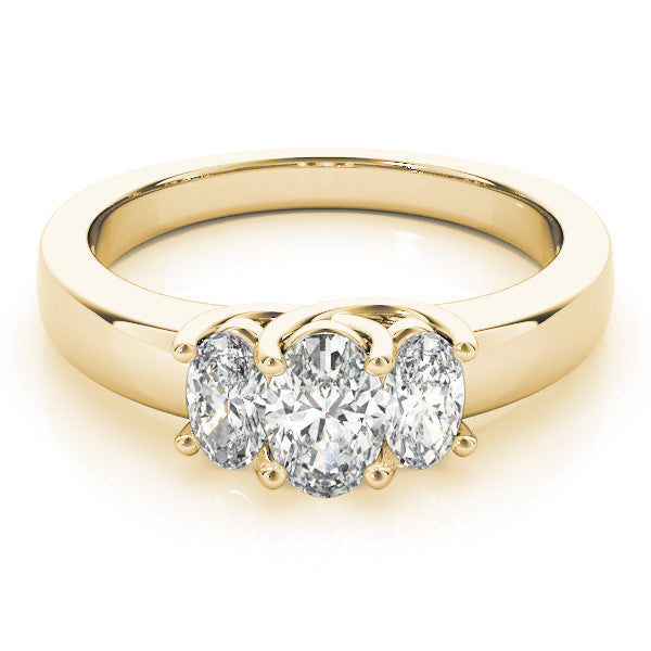 Yellow gold Three-Stone Oval Diamond Ring with Channel Band and Prong Setting 1