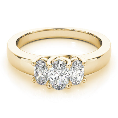 Yellow gold Three-Stone Oval Diamond Ring with Channel Band and Prong Setting 1