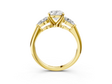 Yellow gold Three-Stone Oval Diamond Ring with Pear Side Stones in Four-Prong Setting_77