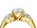 Yellow gold Three-Stone Oval Diamond Ring with Pear Side Stones in Four-Prong Setting_78