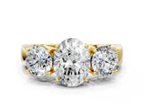 Yellow gold Three-Stone Oval Diamond Ring with Round Side Stones, Classic Band, and Four-Prong Setting_51