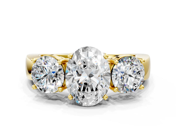 Yellow Gold Oval Three Stone Engagement Ring Setting with Round Side Stones