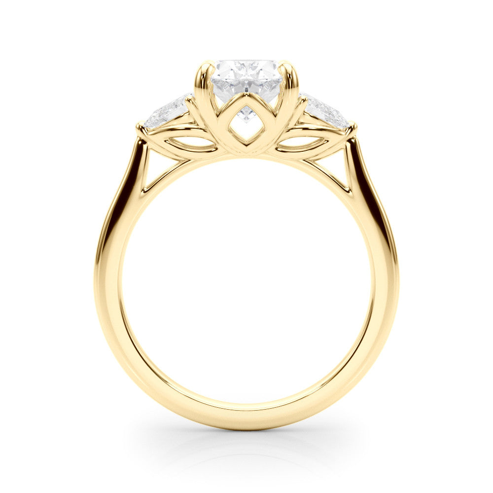 Yellow gold Three-Stone Oval Diamond Solitaire Ring with Pear Side Stones and Four-Prong Setting 2