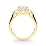 14K Yellow Gold Three-Stone 3.07 Carat F VS1 Oval Diamond Solitaire Ring with Pear Side Stones and Four-Prong Setting