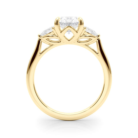 Yellow gold Three-Stone Oval Diamond Solitaire Ring with Pear Side Stones and Four-Prong Setting 2