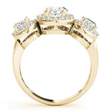 Yellow gold Three-Stone Oval Halo Diamond Ring with Pave Band and Four-Prong Setting 2