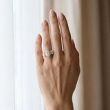 Yellow gold Three-Stone Oval Halo Diamond Ring with Pave Band and Four-Prong Setting_13
