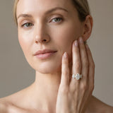 Yellow gold Three-Stone Oval Halo Diamond Ring with Pave Band and Four-Prong Setting_14