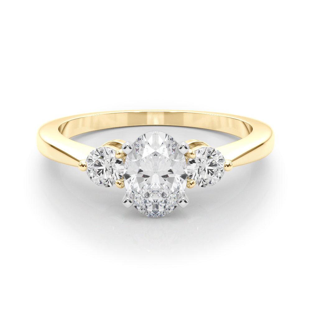 Yellow gold Three-Stone Oval Solitaire Ring with Tapered Band and Four-Prong Setting 1