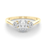 Yellow gold Three-Stone Oval Solitaire Ring with Tapered Band and Four-Prong Setting 1