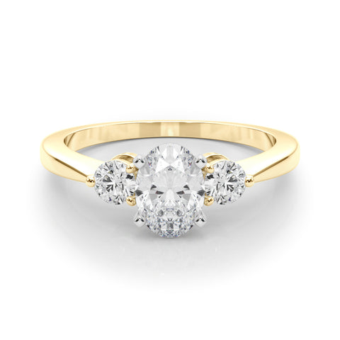 Yellow gold Three-Stone Oval Solitaire Ring with Tapered Band and Four-Prong Setting 1
