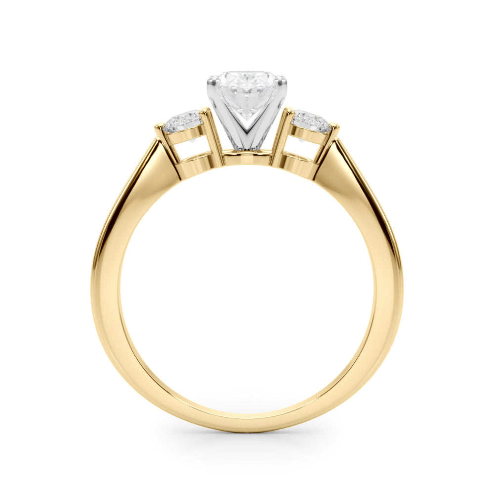 Yellow gold Three-Stone Oval Solitaire Ring with Tapered Band and Four-Prong Setting 2