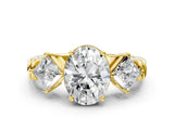 Yellow gold Three-Stone Oval and Princess Cut Diamond Ring with Channel Band and Four-Prong Setting_28