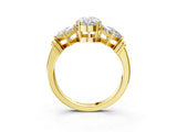 Yellow gold Three-Stone Oval and Princess Cut Diamond Ring with Channel Band and Four-Prong Setting_31