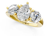 Yellow gold Three-Stone Pear Brilliant Cut Solitaire Ring with Prong Setting on a Classic Band 1