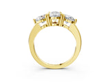 Yellow gold Three-Stone Pear Brilliant Cut Solitaire Ring with Prong Setting on a Classic Band 3