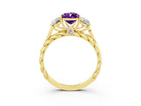 Yellow gold Three-Stone Pear Cut Amethyst Braided Band Ring with Four-Prong Setting_15