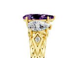 Yellow gold Three-Stone Pear Cut Amethyst Braided Band Ring with Four-Prong Setting_17