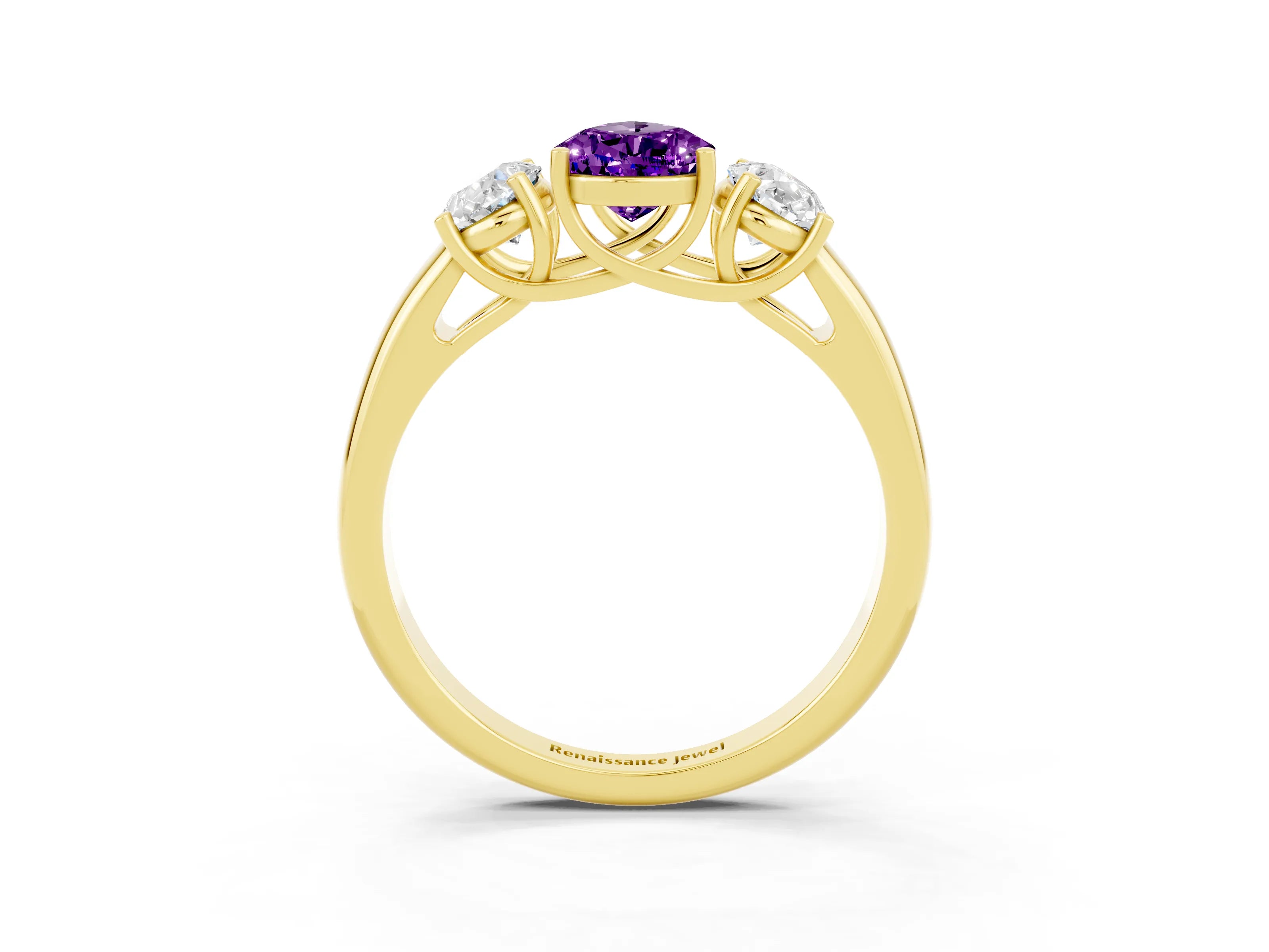 Yellow gold Three-Stone Pear Cut Amethyst Engagement Ring with Prong Setting_3
