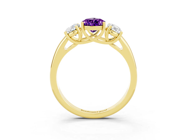 Yellow gold Three-Stone Pear Cut Amethyst Engagement Ring with Prong Setting