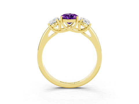 Yellow gold Three-Stone Pear Cut Amethyst Engagement Ring with Prong Setting_3