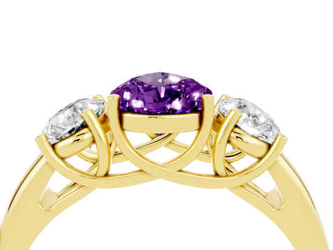 Yellow gold Three-Stone Pear Cut Amethyst Engagement Ring with Prong Setting_4