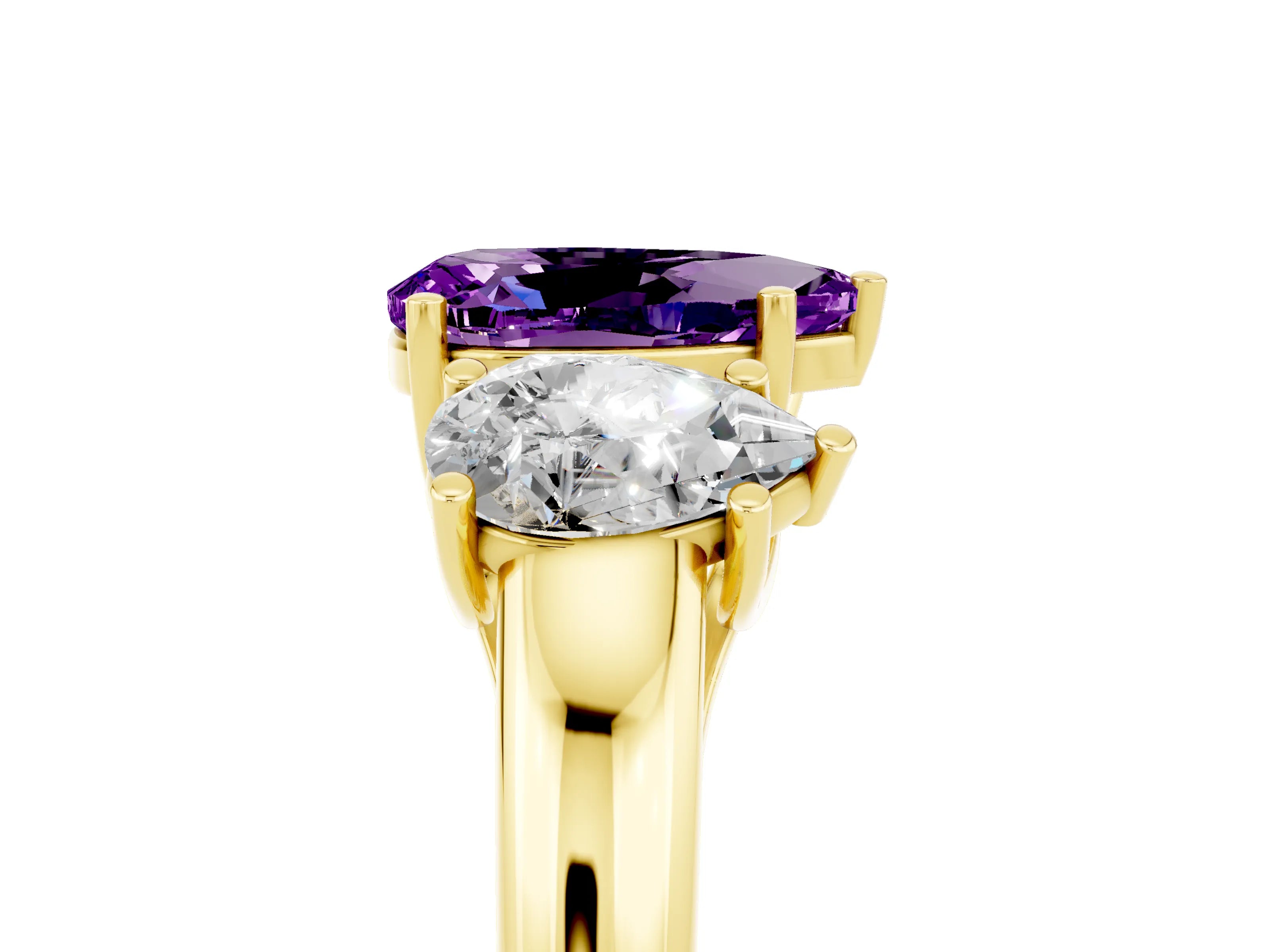 Yellow gold Three-Stone Pear Cut Amethyst Engagement Ring with Prong Setting_5