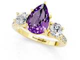 Yellow gold Three-Stone Pear Cut Amethyst Pavé Band with Four-Prong Setting_1