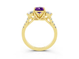 Yellow gold Three-Stone Pear Cut Amethyst Pavé Band with Four-Prong Setting_3