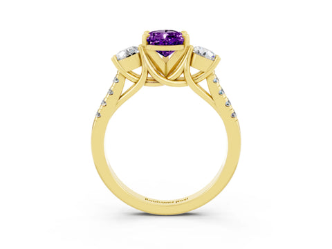 Yellow gold Three-Stone Pear Cut Amethyst Pavé Band with Four-Prong Setting_3