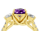 Yellow gold Three-Stone Pear Cut Amethyst Pavé Band with Four-Prong Setting_4