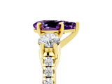 Yellow gold Three-Stone Pear Cut Amethyst Pavé Band with Four-Prong Setting_5