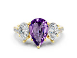 Yellow gold Three-Stone Pear Cut Amethyst Ring with Pavé Band and Prong Setting_12