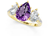 Yellow gold Three-Stone Pear Cut Amethyst Ring with Pavé Band and Prong Setting_13