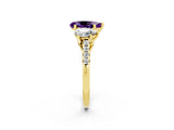 Yellow gold Three-Stone Pear Cut Amethyst Ring with Pavé Band and Prong Setting_14