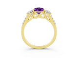 Yellow gold Three-Stone Pear Cut Amethyst Ring with Pavé Band and Prong Setting_15