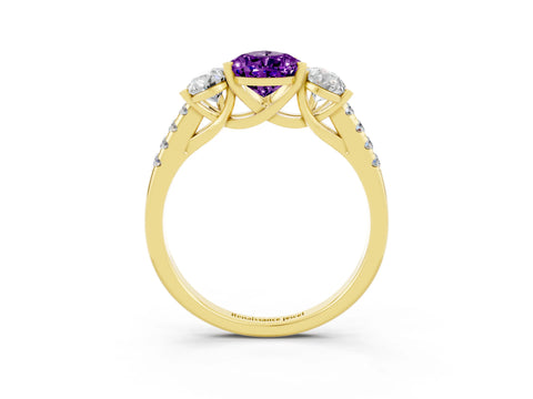 Yellow gold Three-Stone Pear Cut Amethyst Ring with Pavé Band and Prong Setting_15