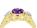 Yellow gold Three-Stone Pear Cut Amethyst Ring with Pavé Band and Prong Setting_16