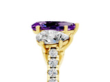 Yellow gold Three-Stone Pear Cut Amethyst Ring with Pavé Band and Prong Setting_17