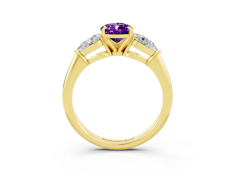 Yellow gold Three-Stone Pear Cut Amethyst Ring with Pear Side Stones and Four-Prong Setting_3
