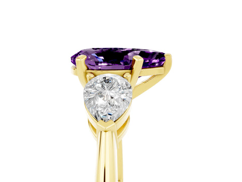 Yellow gold Three-Stone Pear Cut Amethyst Ring with Pear Side Stones and Four-Prong Setting_5