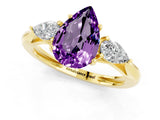 Yellow gold Three-Stone Pear Cut Amethyst Ring with Pear  Side Stones in Four-Prong Setting_13