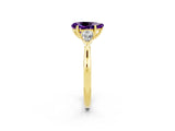 Yellow gold Three-Stone Pear Cut Amethyst Ring with Pear  Side Stones in Four-Prong Setting_14