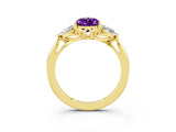 Yellow gold Three-Stone Pear Cut Amethyst Ring with Pear  Side Stones in Four-Prong Setting_15