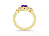 Yellow gold Three-Stone Pear Cut Amethyst Ring with Pear  Side Stones in Four-Prong Setting_39