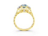 Yellow gold Three-Stone Pear Cut Aquamarine Braided Band Ring with Four-Prong Setting_15