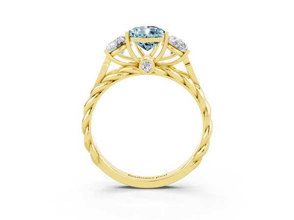Yellow gold Three-Stone Pear Cut Aquamarine Braided Band Ring with Four-Prong Setting